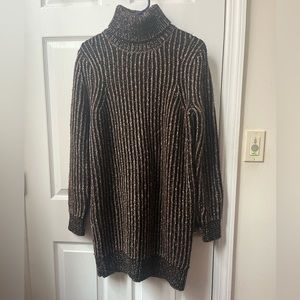 Michael Kors Black and Brown Knit Turtleneck Sweaterdress